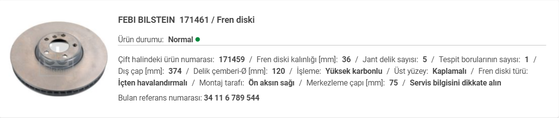 nKvMsy2wgT0IF5CC38JUYA.png BMW F01-F02-F07 (7.50İ) ÖN FREN DİSK SAĞ 34106898732 - Görsel 1