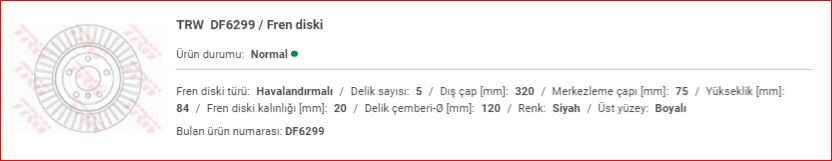 BMW E60 X-DRİVE ARKA DİSK TAKIM 34216864053 BMW 5 Serisi E60 X-Drive modelleri için üretilmiş TRW marka arka fren diski takımı