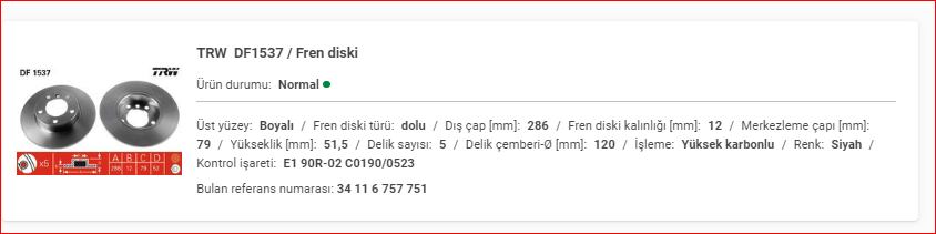 BMW E36 ÖN DİSK DOLU TAKIM 34116757751 BMW E36 ön disk dolu takım (OEM No: 34116757751)