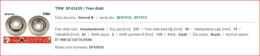 RANGE ROVER SPORT 4.4TDV8 ÖN DİSK ADET SDB000614 RANGE ROVER SPORT 4.4 TDV8 ÖN DİSK SDB000614
